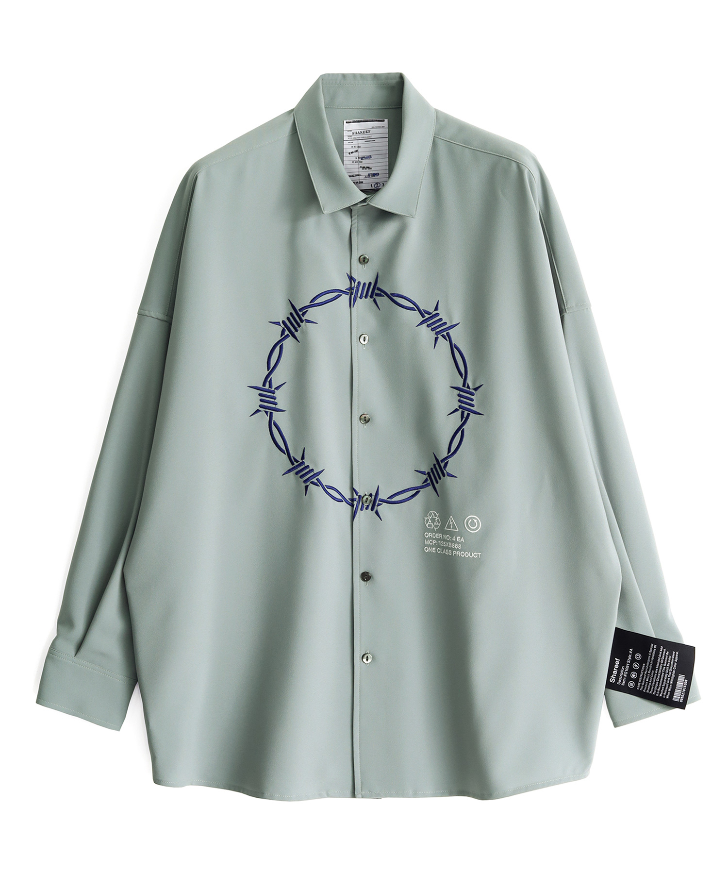 SHAREEF シャツ BARBED WIRE emb. L/S SHIRTS着丈78