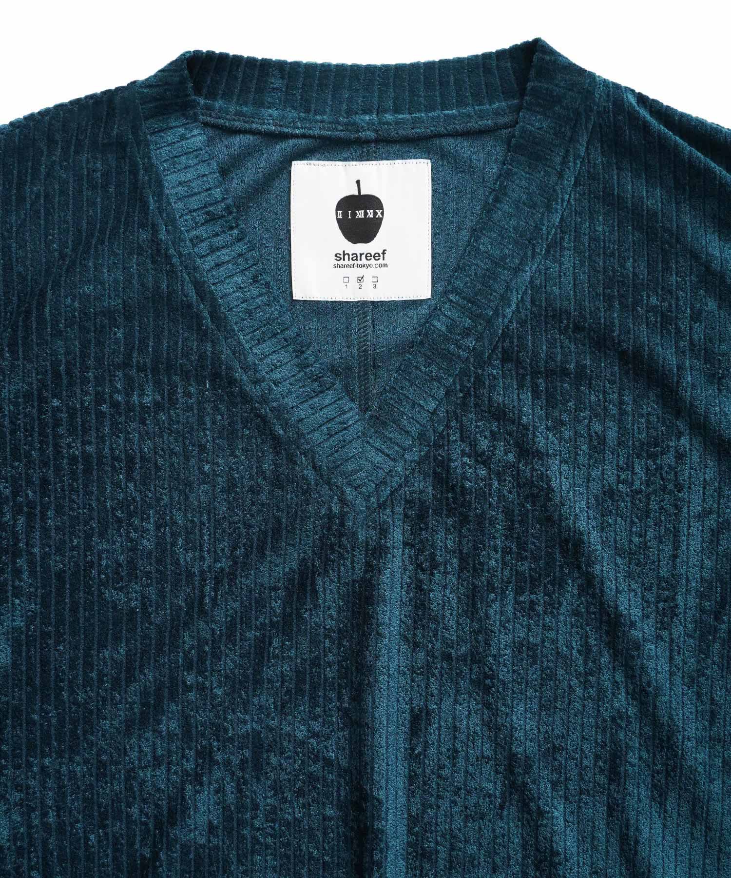 SHAREEF ONLINE SHOP / STRIPE VELOR V-NECK L/S