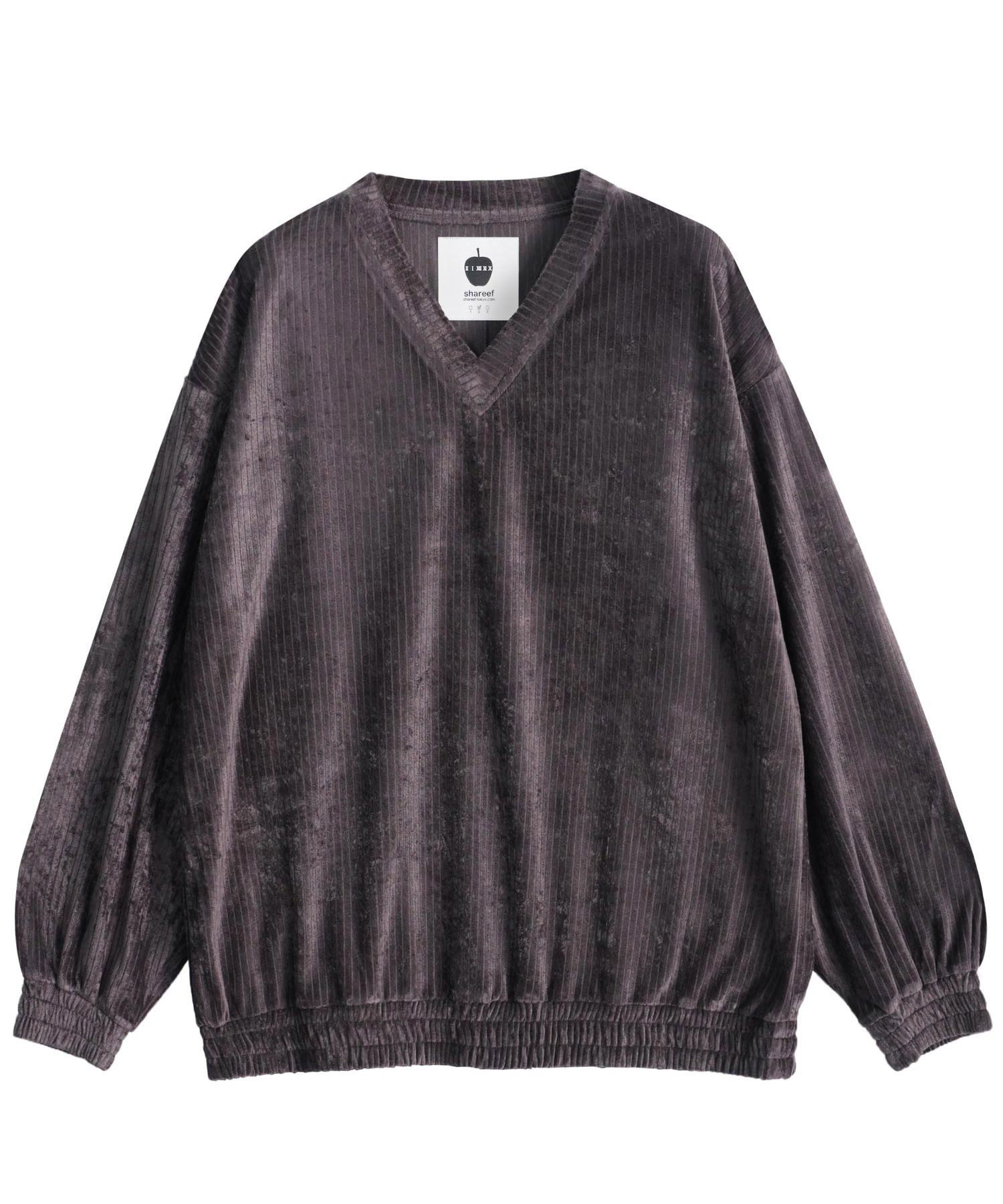 STRIPE VELOR V-NECK L/S