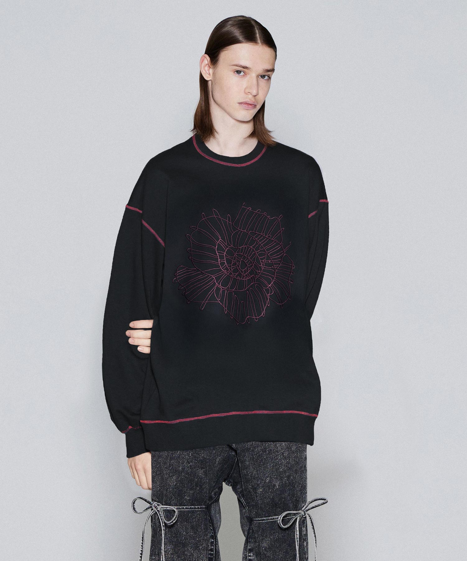 "ABSTRACT FLOWER"emb. BIG SWEAT