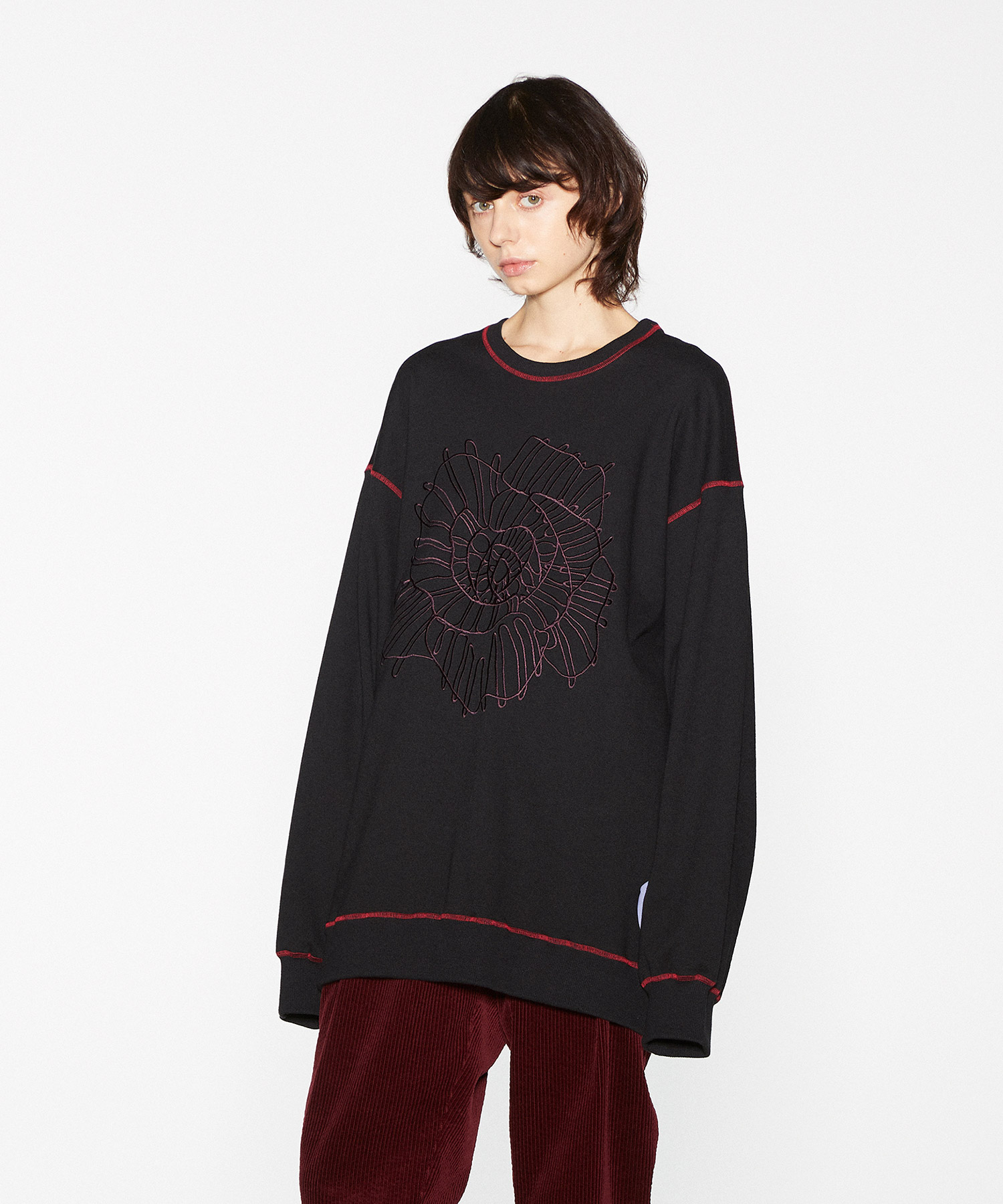"ABSTRACT FLOWER"emb. BIG SWEAT